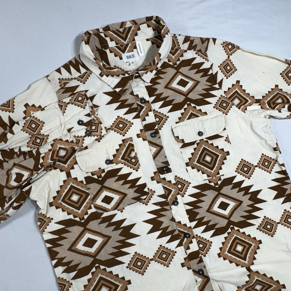 BKE Buckle Western Cowgirl Shirt Ladies Lg Aztec Brown Button Up‎ Double Pocket